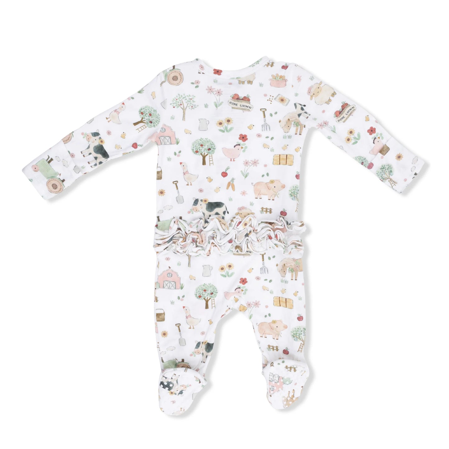 Cute Farm Animals Pink | 2 Way Ruffle Back Zipper Footie