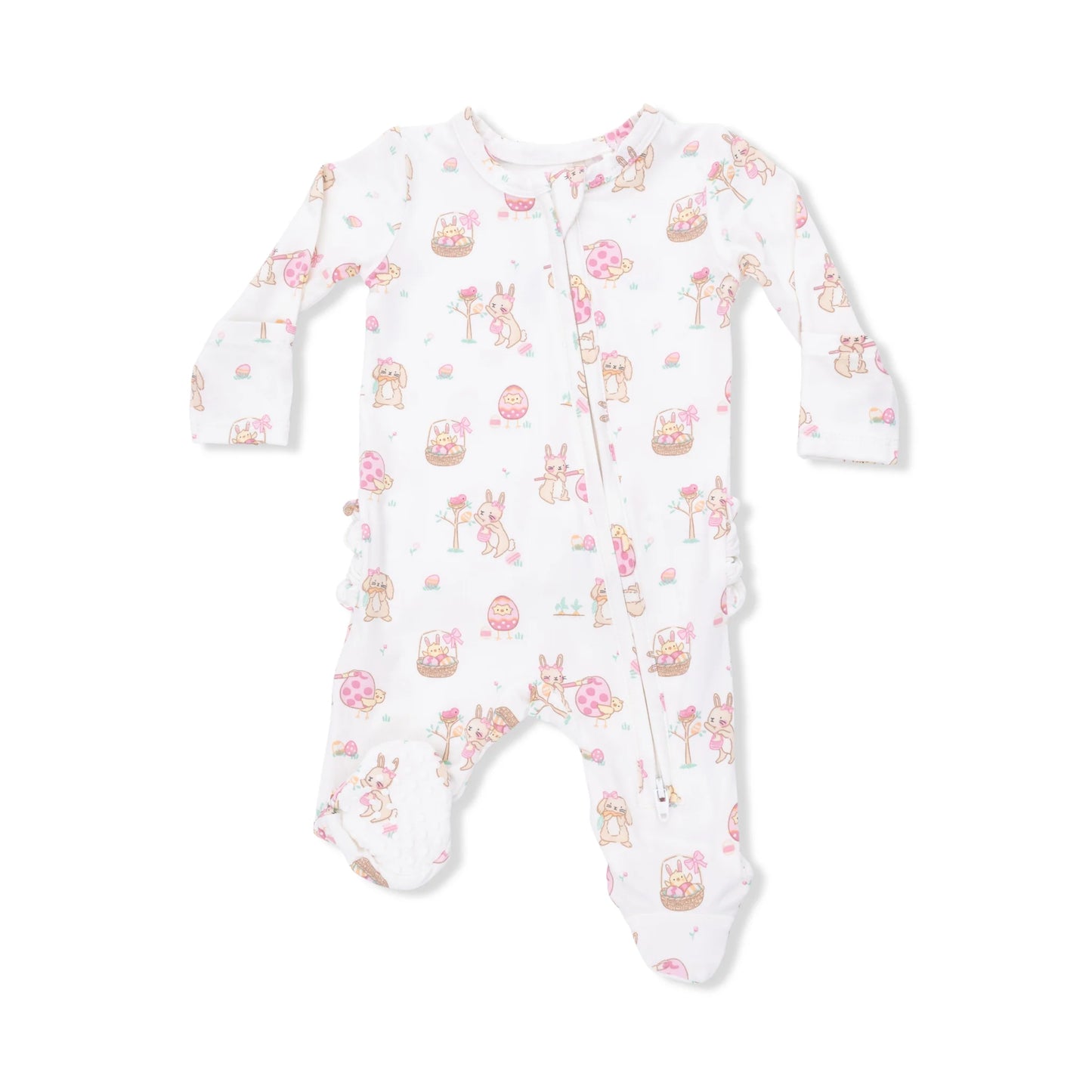 Easter Egg Hunt (Pink) | 2 Way Ruffle Back Zipper Footie