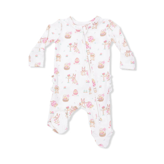 Easter Egg Hunt (Pink) | 2 Way Ruffle Back Zipper Footie