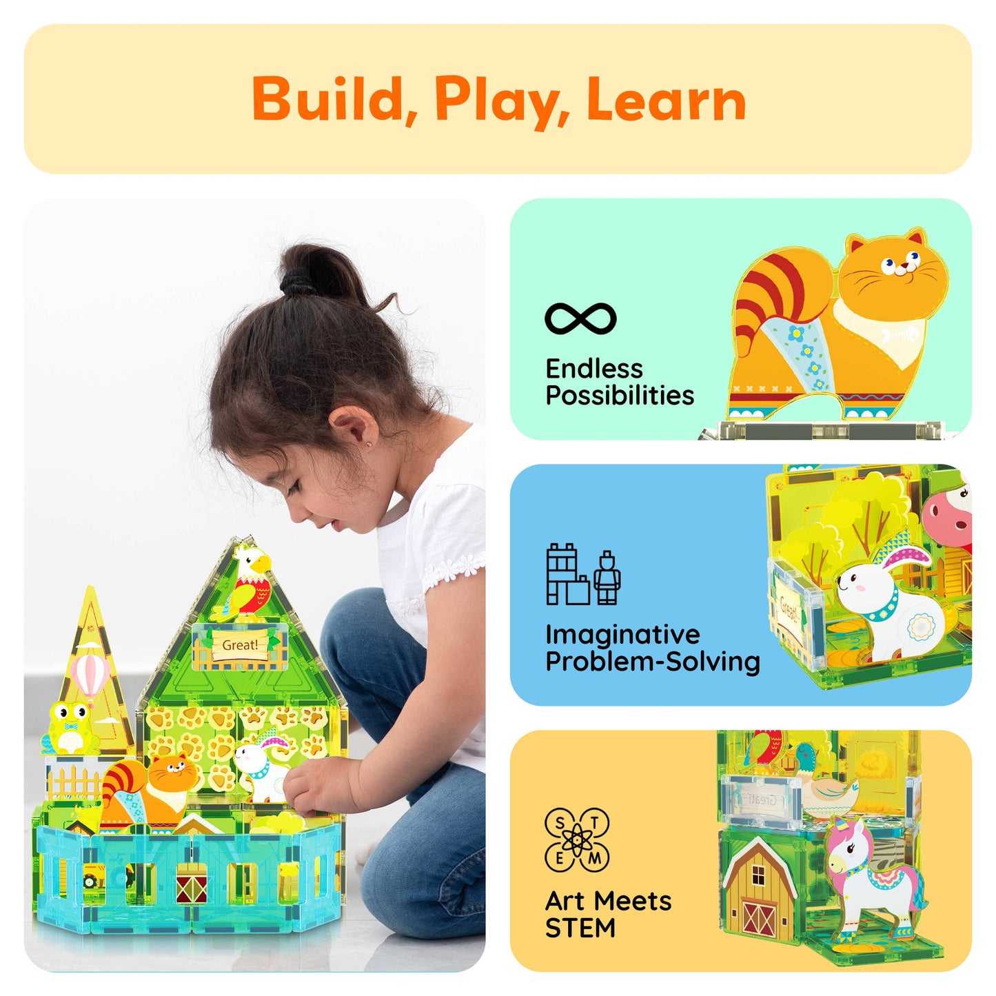 PicassoTiles 26pc Magnetic Tile (Farm Theme) Toy Set