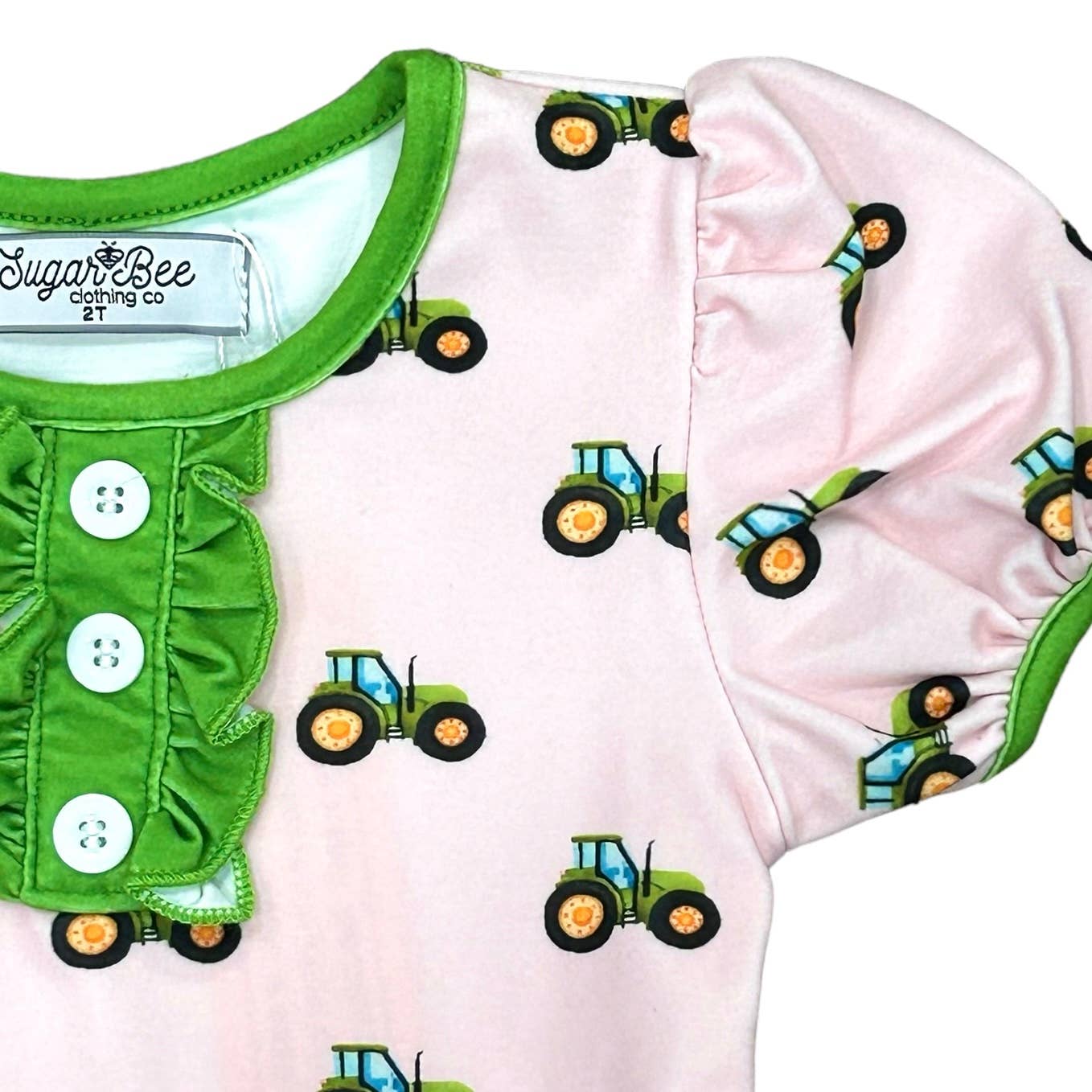 Ruffle Short Sleeve Lounge Set - Tractors On Pink
