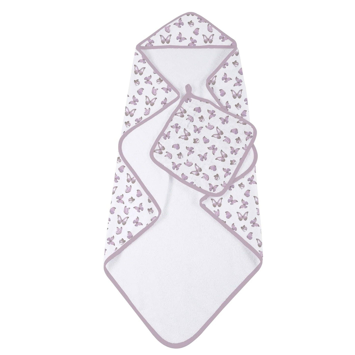 Winsome Butterflies | Cotton Hooded Towel and Washcloth Set