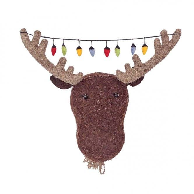 Mini Moose Head with Christmas Lights