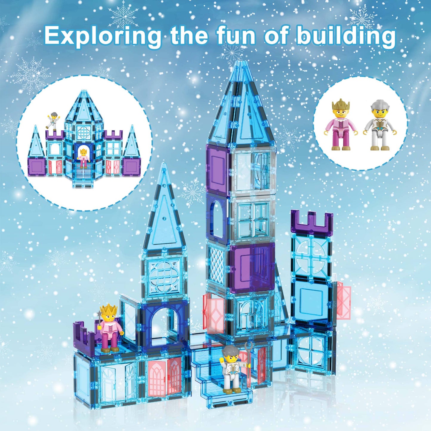 72 Piece Magnetic Building Tiles Castle Winter Ice Theme