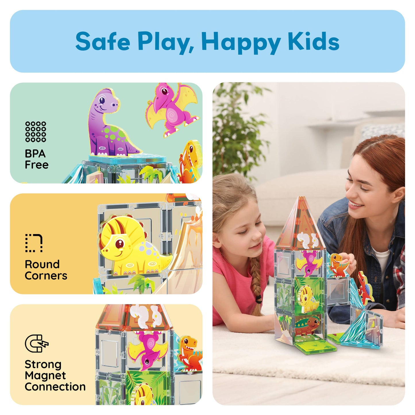 PicassoTiles 38pc (Dinosaur Theme) Magnetic Tile Building Set