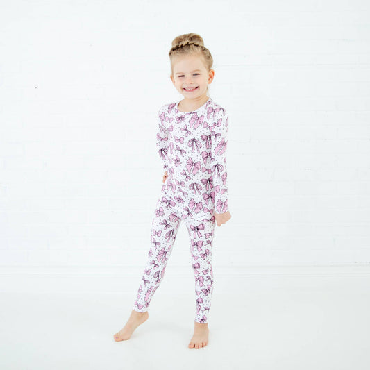 All Tied Up Pink Bows Kids Bamboo Two Piece Pajamas Set
