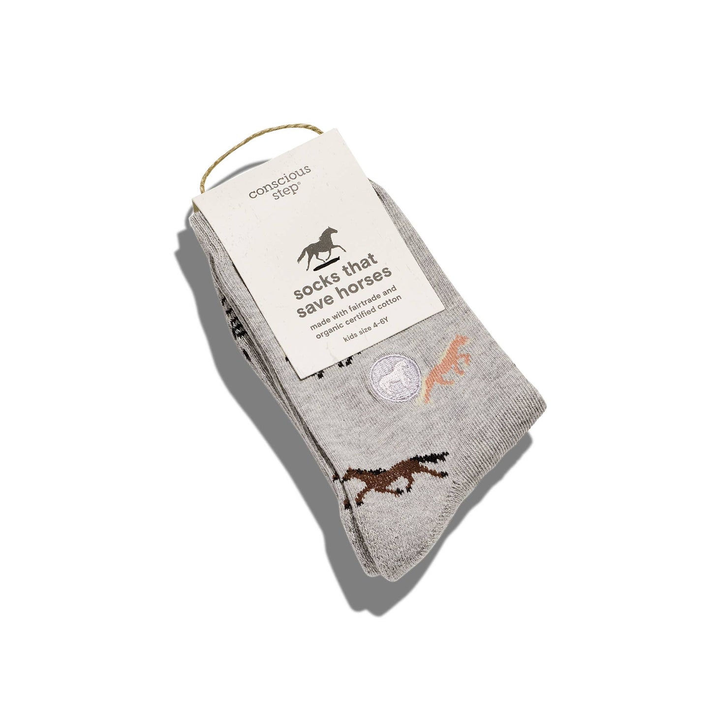 Kids Socks that Save Horses (Grey with horses)