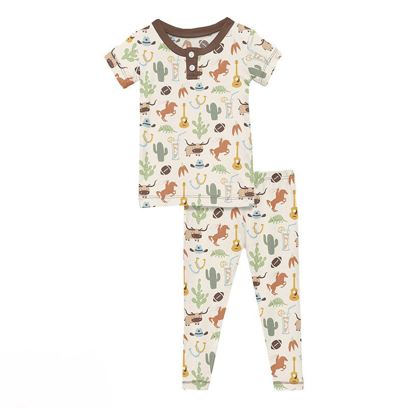 Natural Rodeo Print Short Sleeve Henley Pajama Set