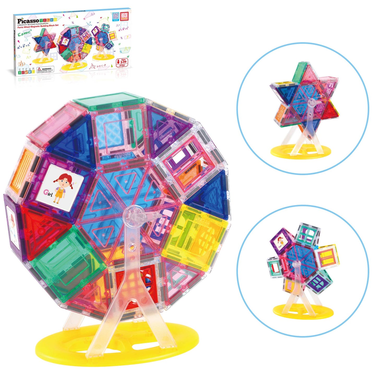 PicassoTiles 9pc (Ferris Wheel) Magnetic Tile Building Set