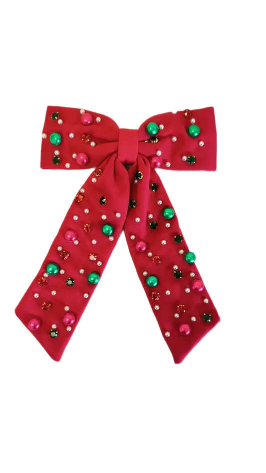 Beaded Hair Bow - Mistletoe Magic