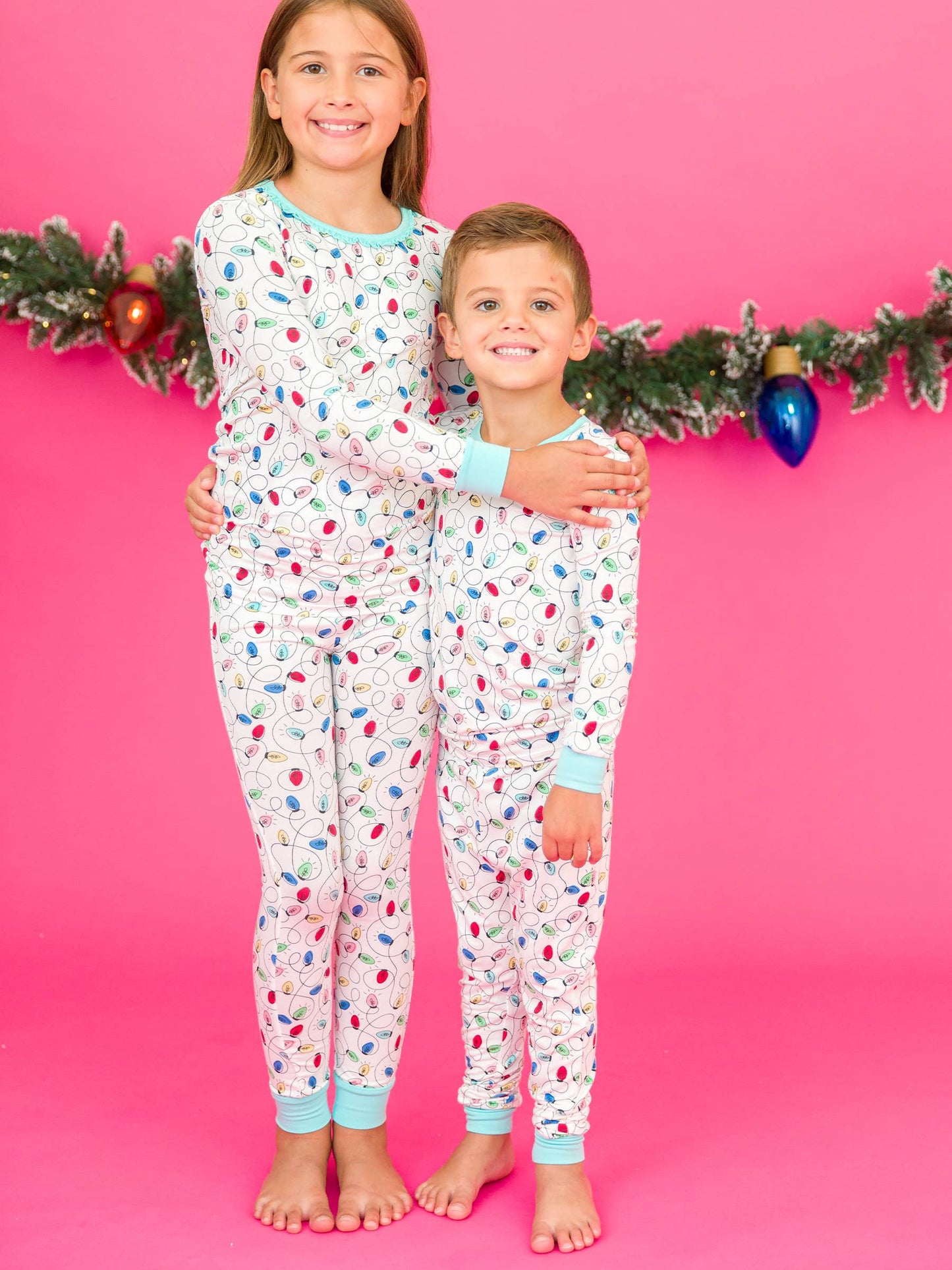 Girls Holiday Lights Bamboo Viscose Ruffle Long Sleeve Pajama Set