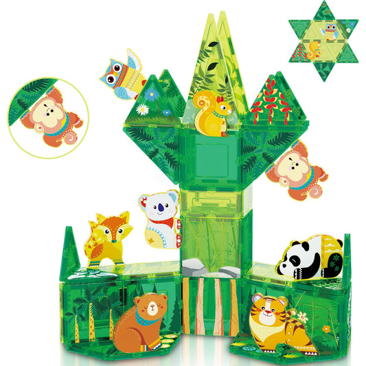 PicassoTiles 56pc (Forest Theme) Magnetic Tile Building Set