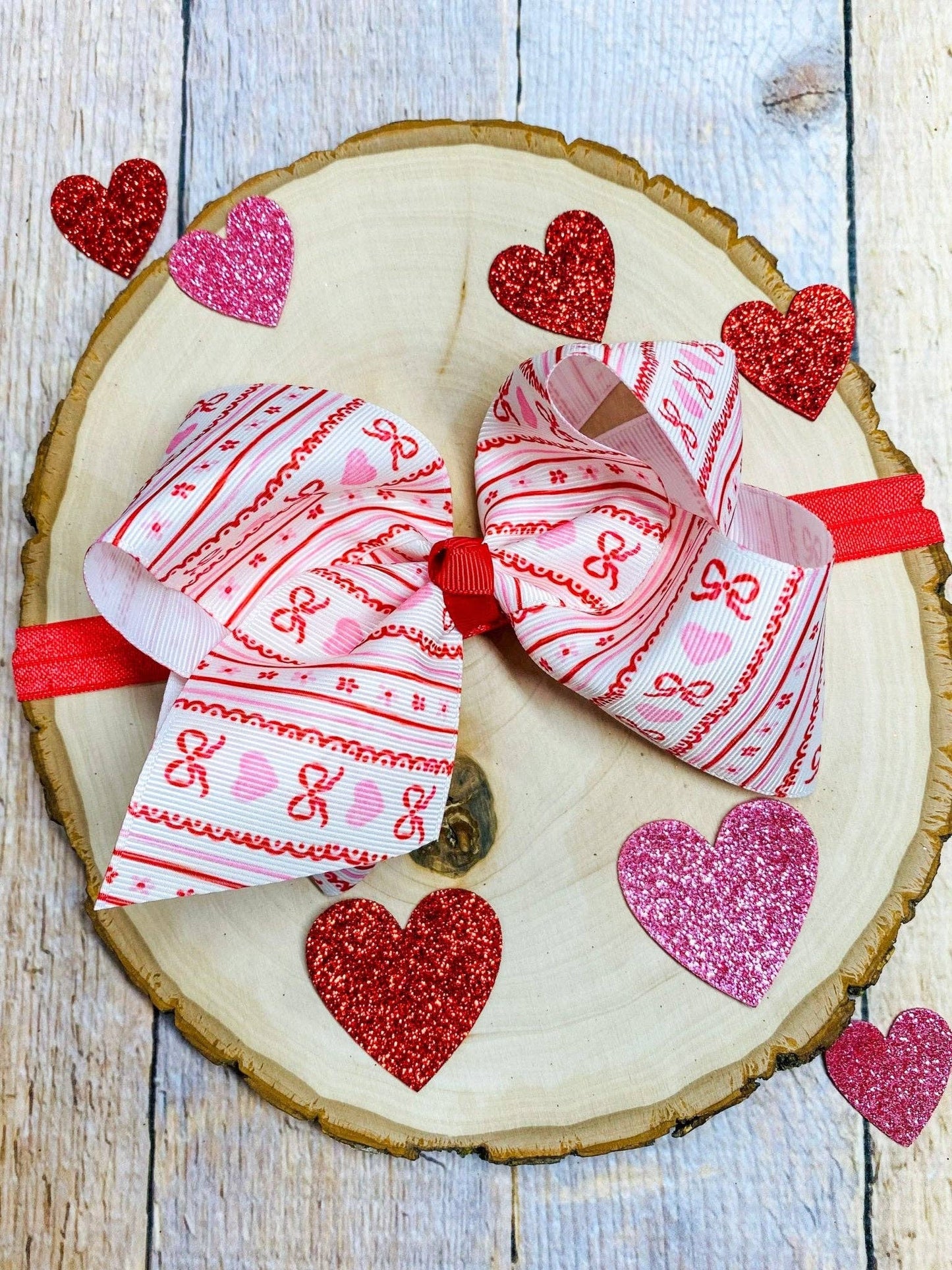 Hearts, Bows, & Stripes Hair Bow Headband