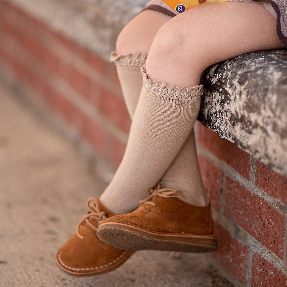Oat | Lace Top Knee High Socks