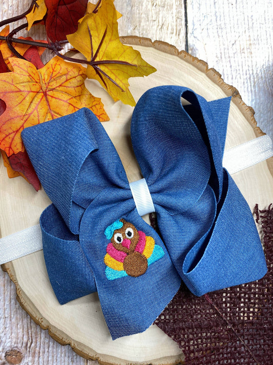 Pink Turkey | Denim Bow Headband
