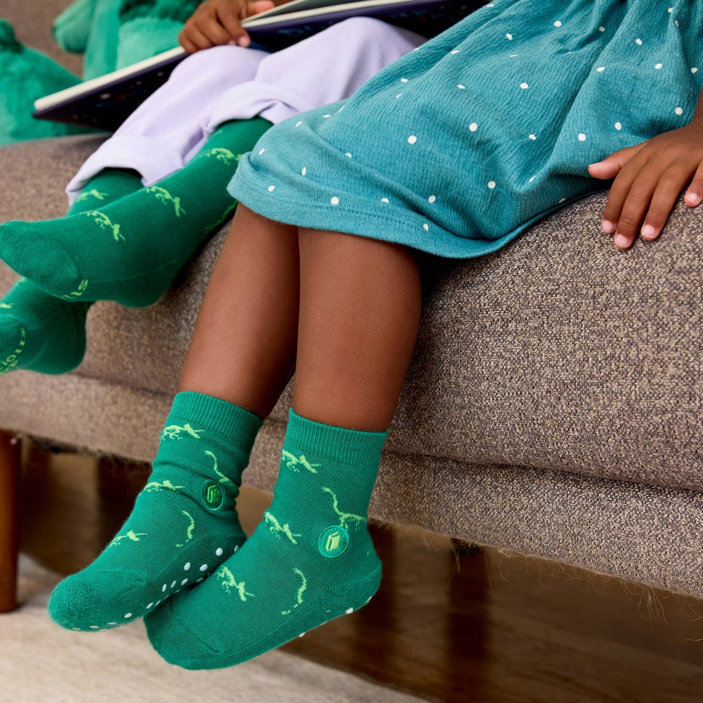 Kids Socks that Give Books (Green Dinosaurs)