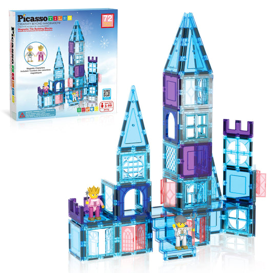 72 Piece Magnetic Building Tiles Castle Winter Ice Theme