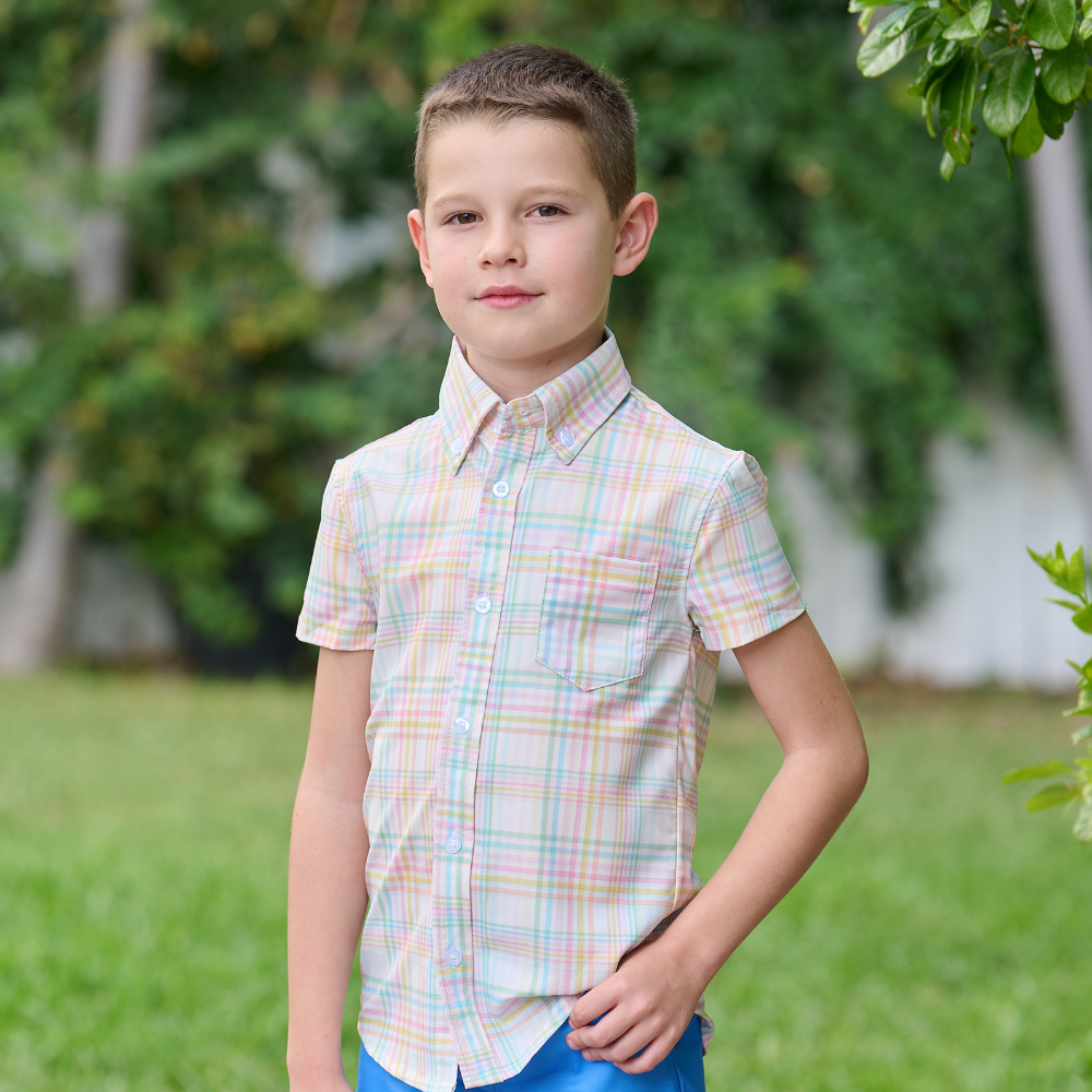 Boys Spring Short Sleeve Button Down - Henry Easter Plaid