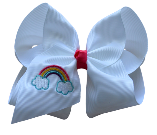 Pastel Rainbow Embroidered Hair Bow