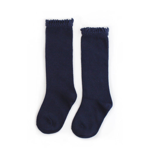 Navy | Lace Top Knee High Socks