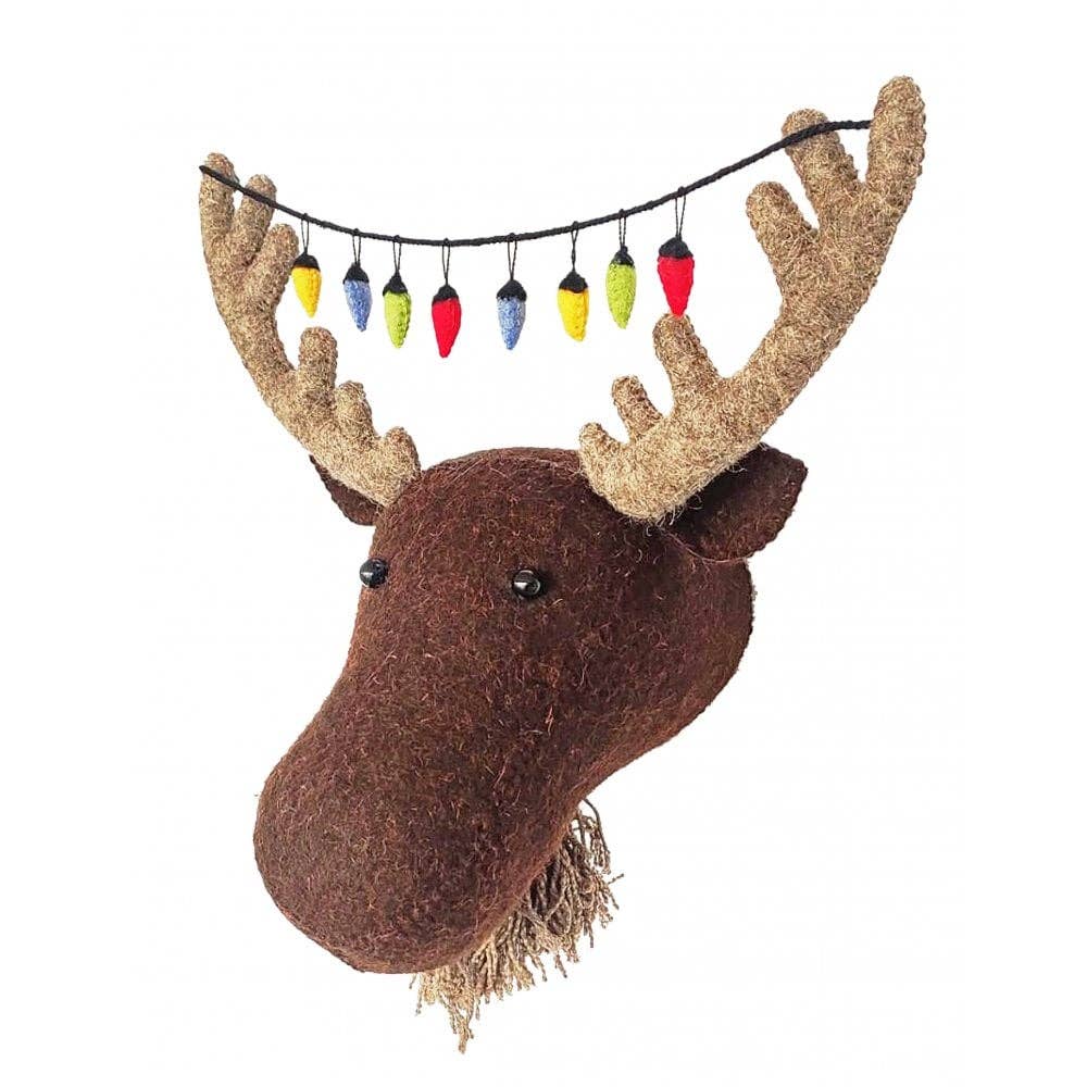 Mini Moose Head with Christmas Lights
