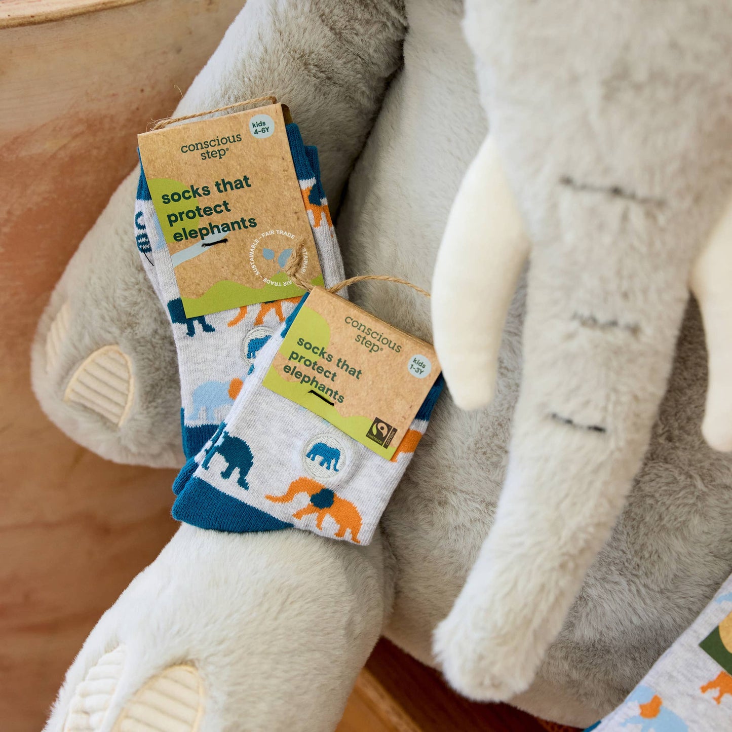 Kids Socks that Protect Elephants (light grey with elephants)