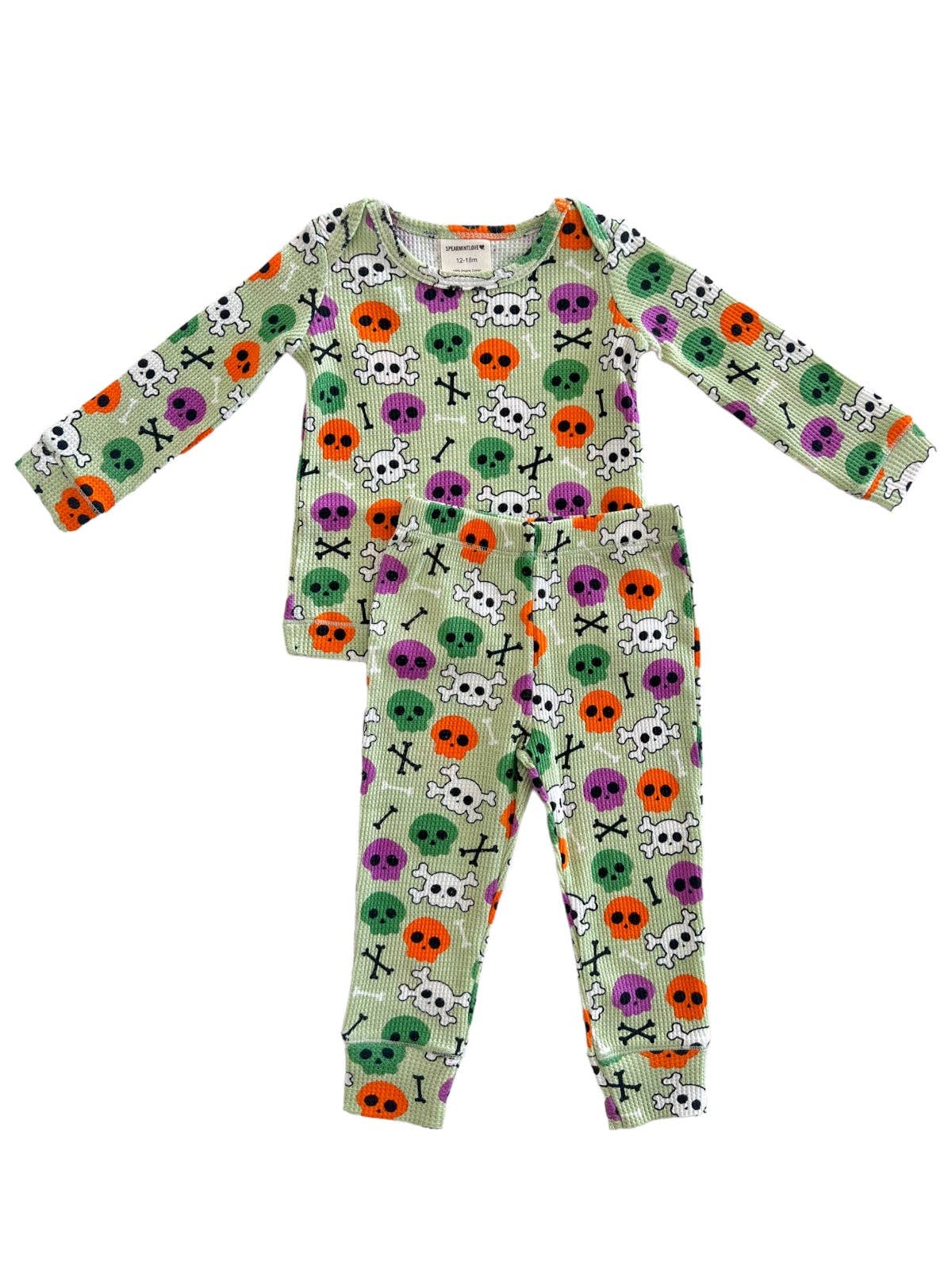 Organic Waffle 2-Piece Set, Candy Skulls Green