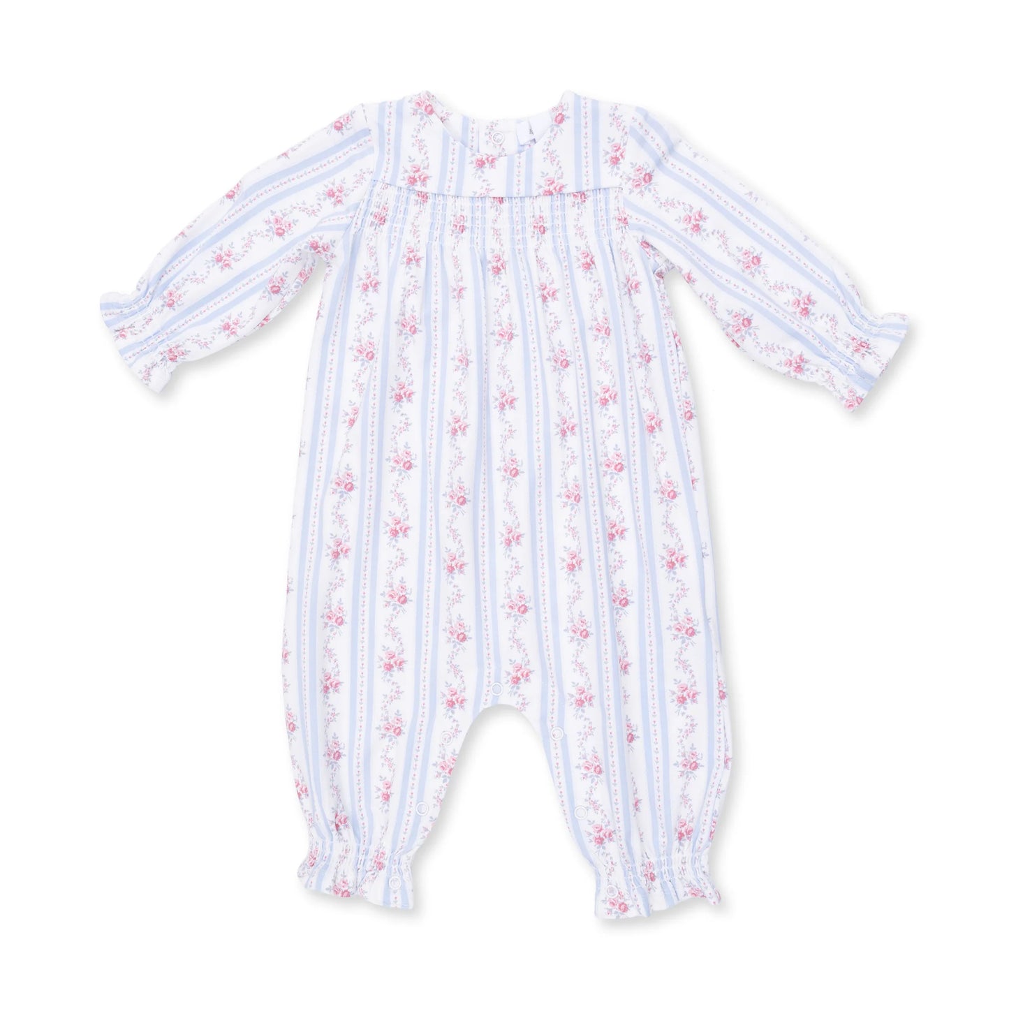 Anna Floral Stripe |Smocked Long Sleeve Onesie