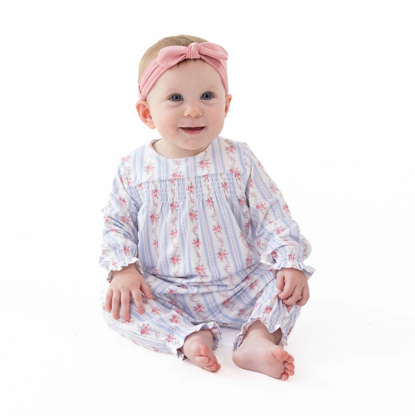 Anna Floral Stripe |Smocked Long Sleeve Onesie