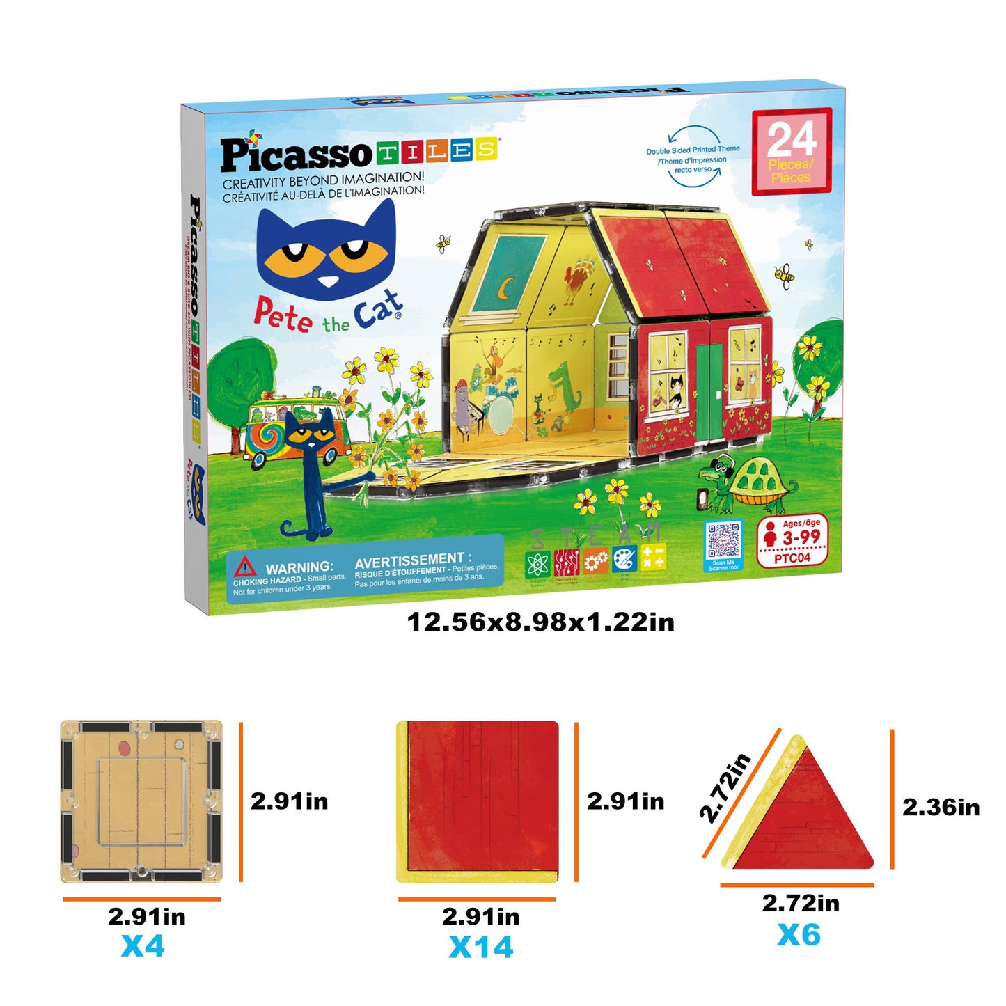 PicassoTiles Pete The Cat Magnetic Tile House - 24 Pieces