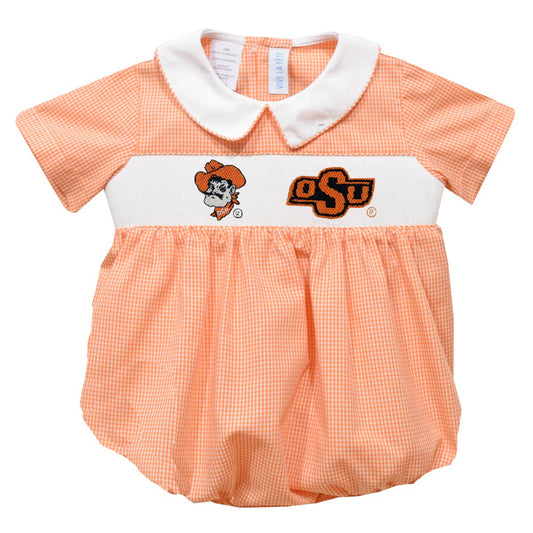 OSU cowboys Smocked Orange  Gingham Short Sleeve Boys Bubble