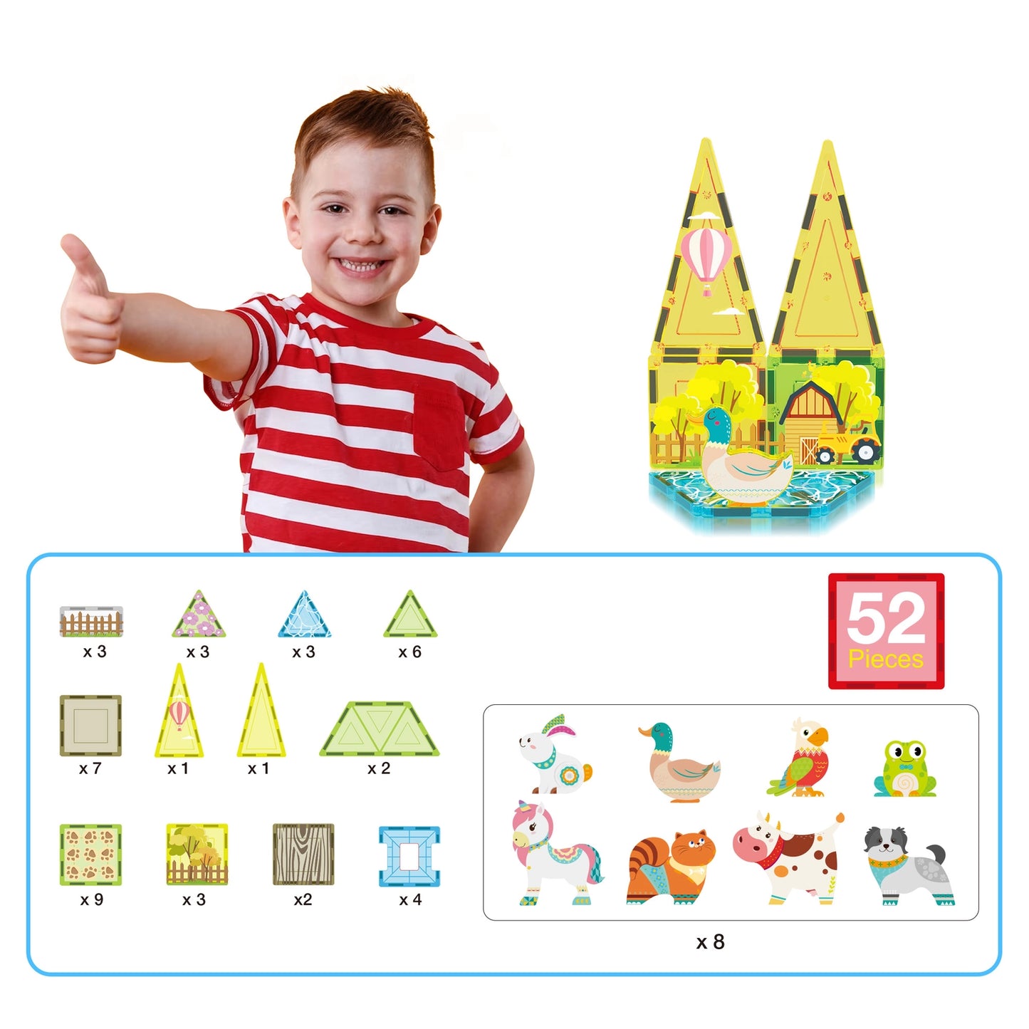 Magnet Tile Building Blocks Farm Animal Set