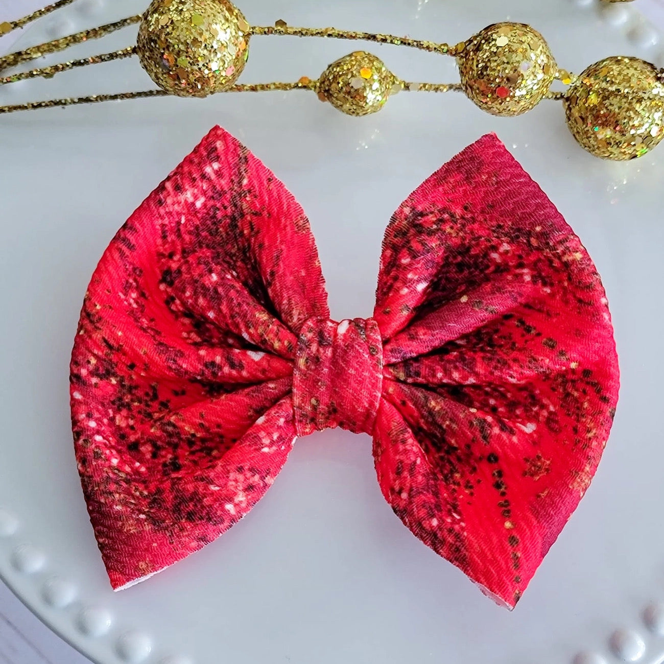 Savannah Bow - Red Brushstroke Glitter