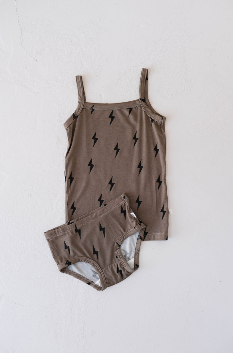 Girl's Brief Bamboo Underwear  |Wavy Checker, Lightning  Bolt, Midnight