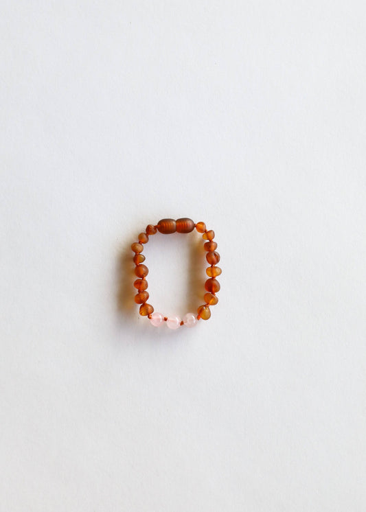 Raw Cognac Baltic Amber + Rose Quartz || Anklet or Bracelet