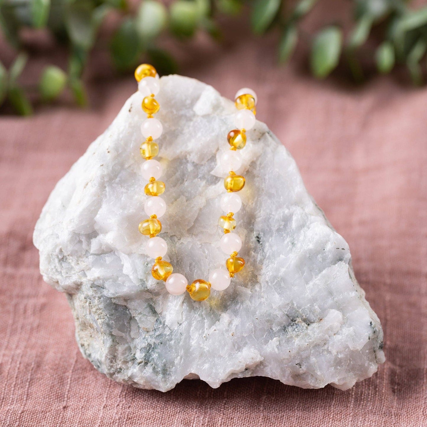 Rose Quartz + Honey Amber Necklace
