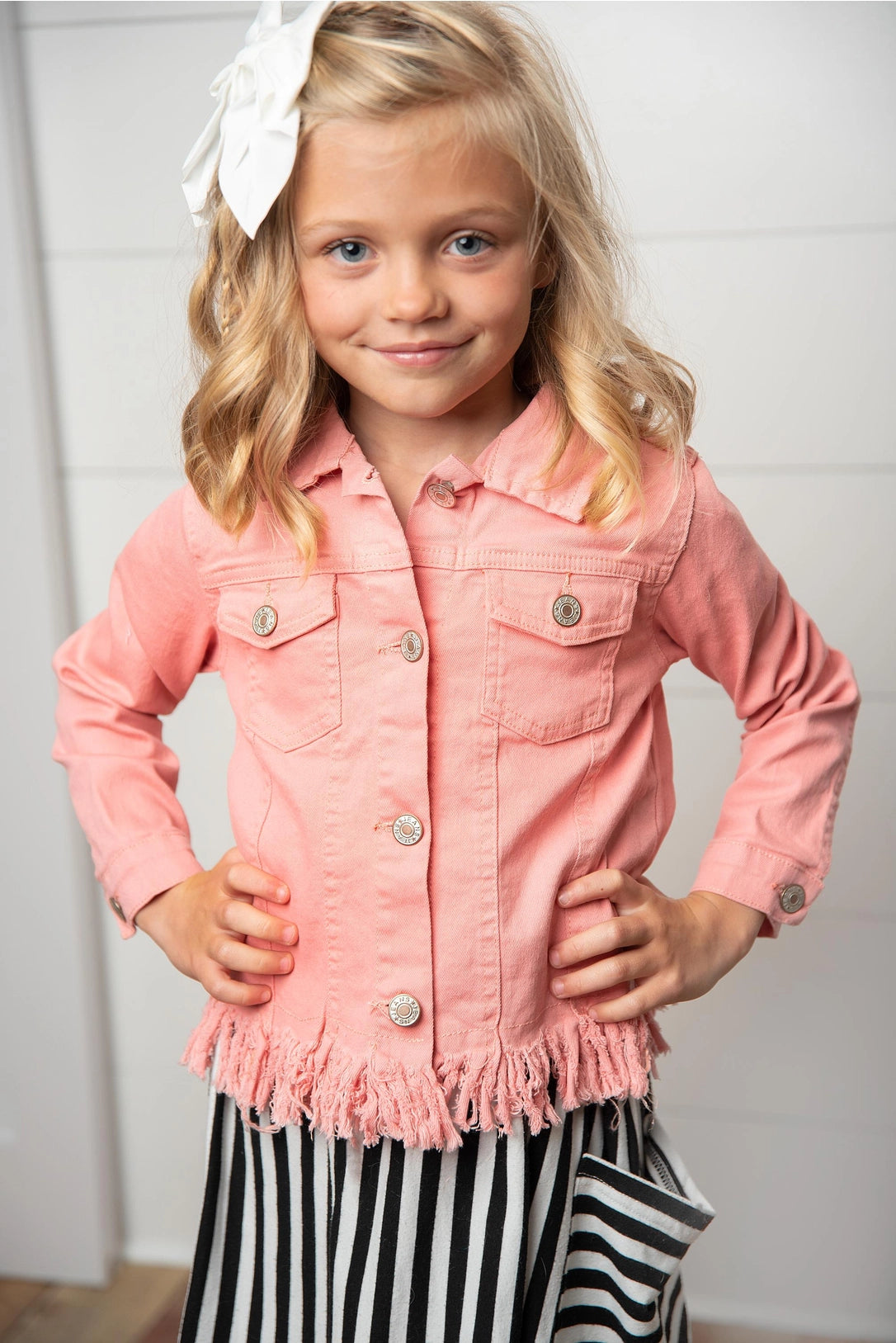 Girls Fringe Pink Denim Jacket