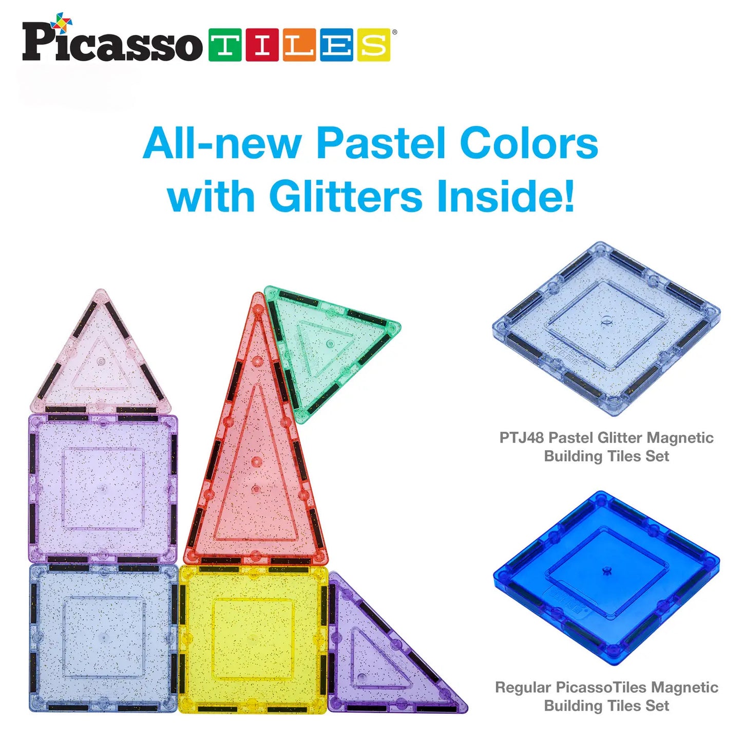 PicassoTiles 48 Piece Glitter Magnetic Tileset