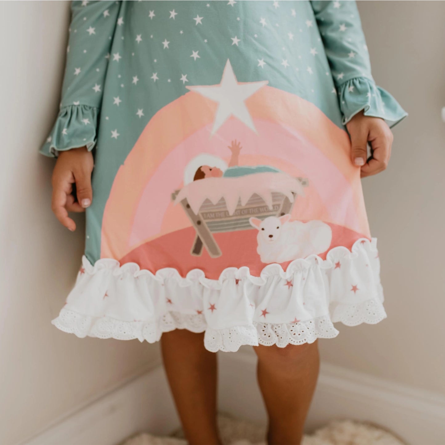 Girls Nativity Ruffle Button Lounge Gown