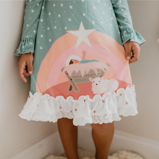 Girls Nativity Ruffle Button Lounge Gown