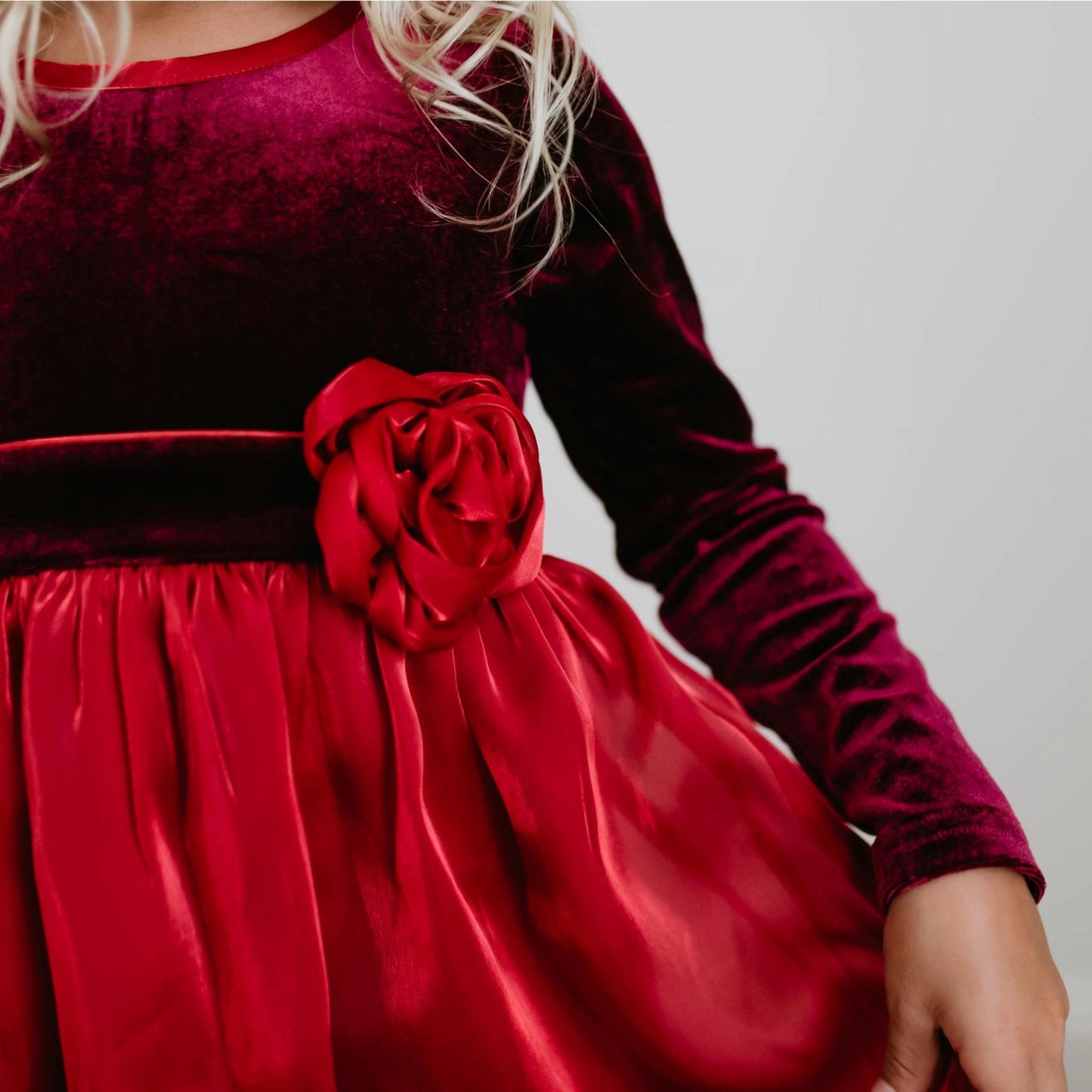 Girls Holiday Red Velvet Rosette Dress