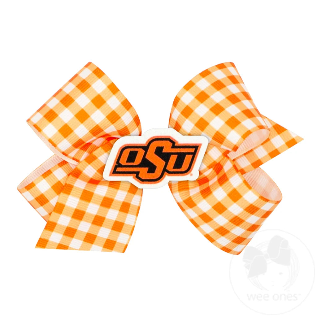 OSU Gingham | Hair Bow with Logo Patch