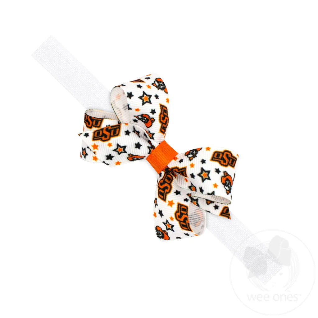 Mini Oklahoma State Logo Print Hair Bow on Baby Band
