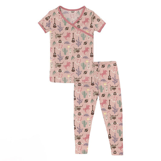 Peach Blossom Rodeo Print Short Sleeve Kimono Pajama Set