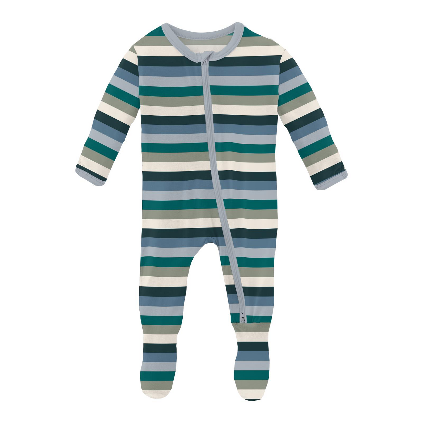 Snowy Stripe Print Footie with 2 Way Zipper