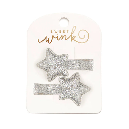 Silver Glitter Star | Clip Set