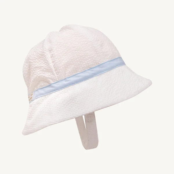 Henry's Boating Bucket Hat | White Seersucker with Blue