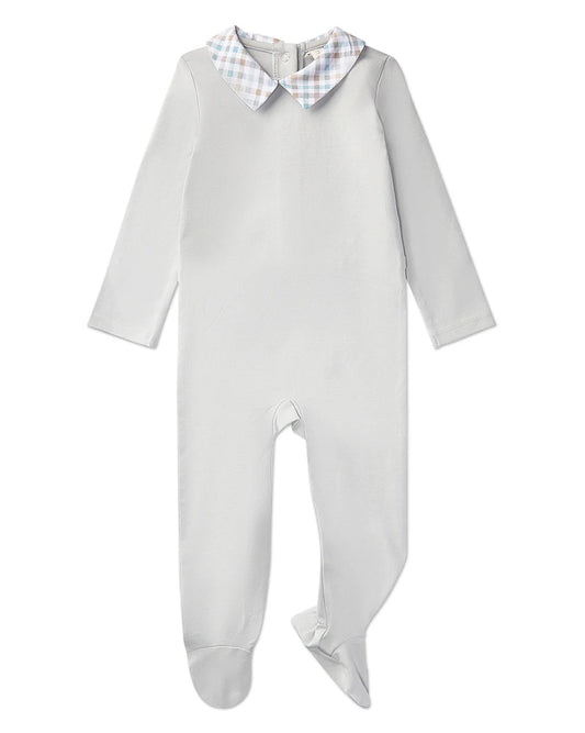 Plaid Collar Footie-Pearl Blue