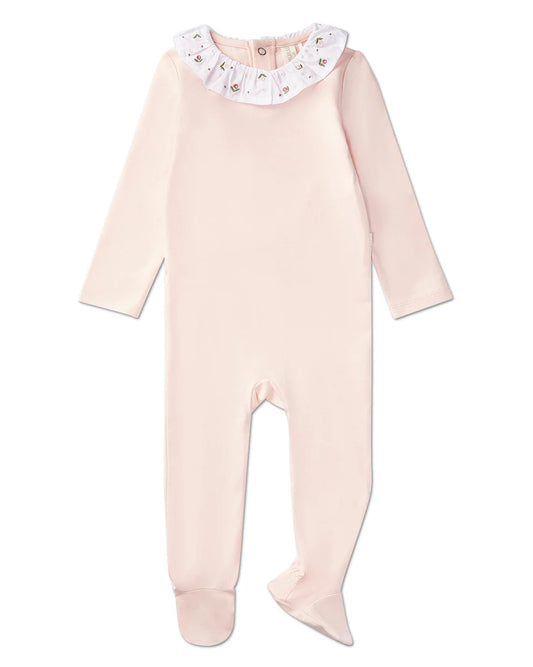 Flower Ruffle Collar Footie-Soft Pink
