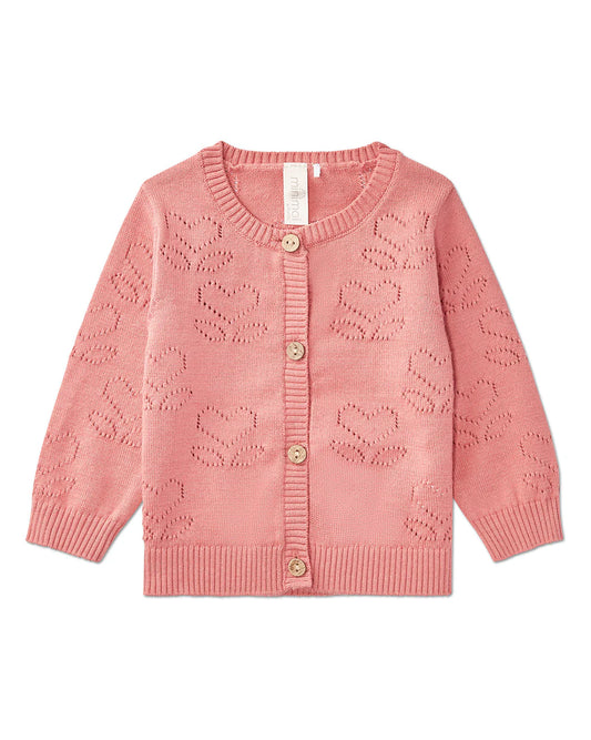 Girls Heart Pattern Cardigan Sweater-Rose
